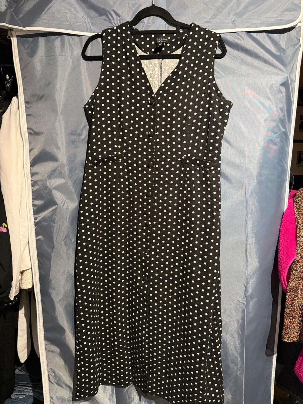 Sleeveless Polka Dot V-Neck Midi Dress by White House Black Market